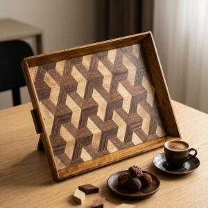 Handmade wooden tray with 3d pattern
