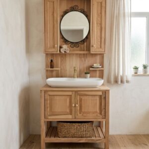 Rustic Solid Wood Bathroom Vanity Cabinet