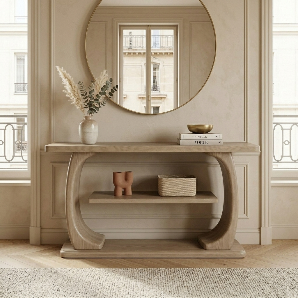 Japandi Solid Chestnut Console Table