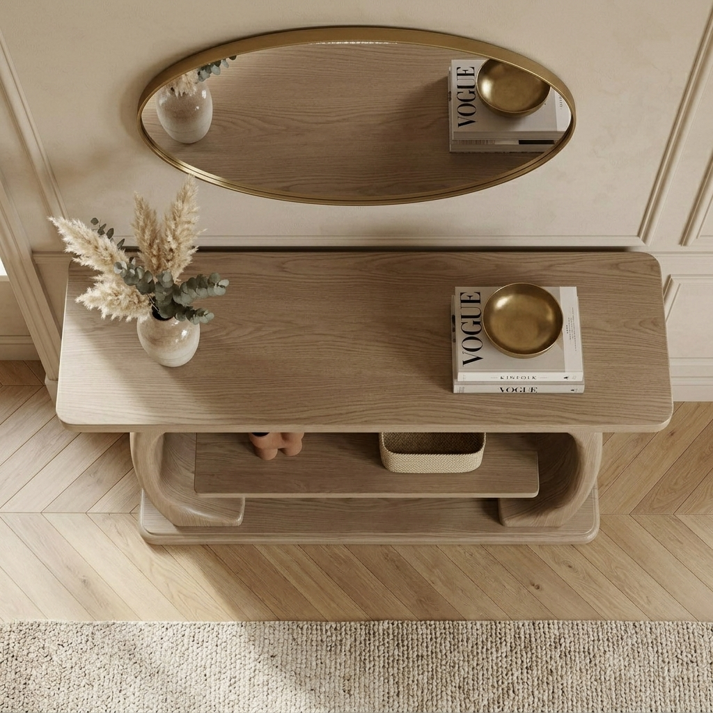 Japandi Solid Chestnut Console Table - Image 3