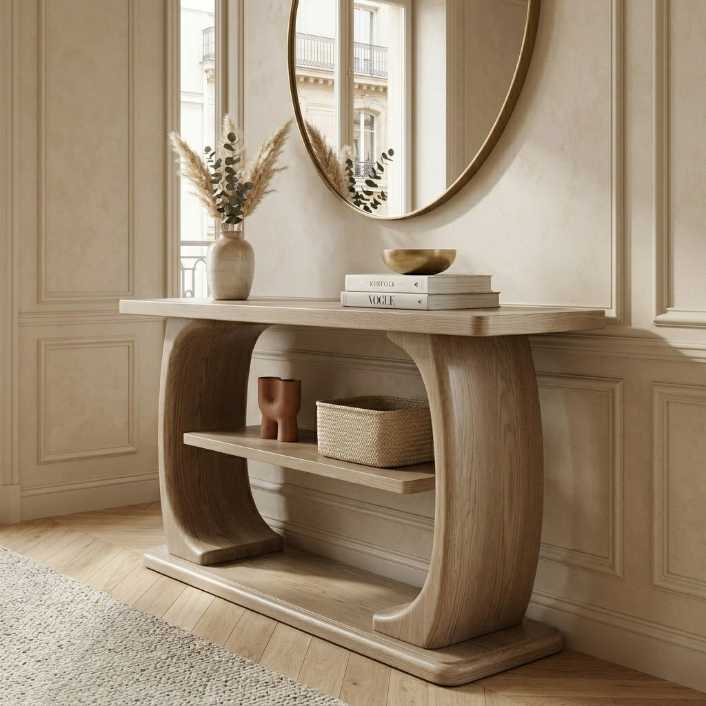 Japandi Solid Chestnut Console Table - Image 4